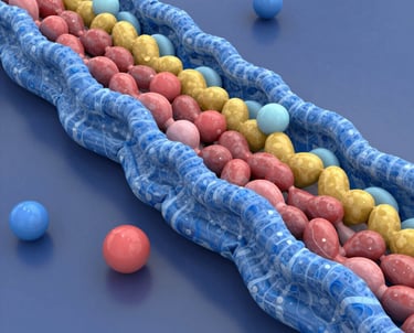 Close-up 3D rendering of ultrafiltration membrane pores with fluid flow visualization.