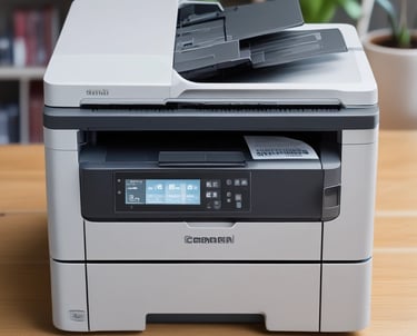 Small business office with a technician fixing a computer.