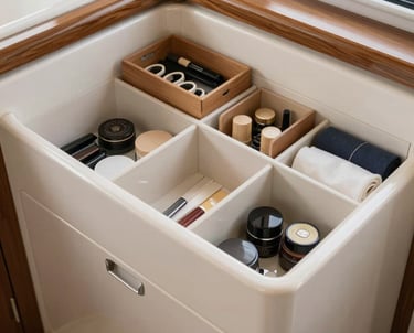 A tidy, elegant kitchen with everything in its place, showcasing functional storage solutions.