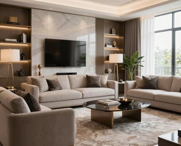 A serene, neatly organized living room with minimalist decor and soft natural light.