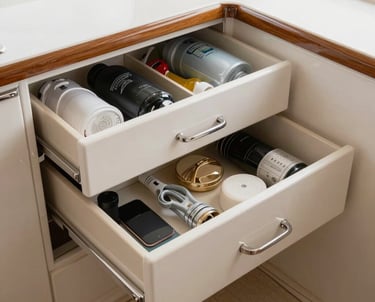 A tidy, elegant kitchen with everything in its place, showcasing functional storage solutions.