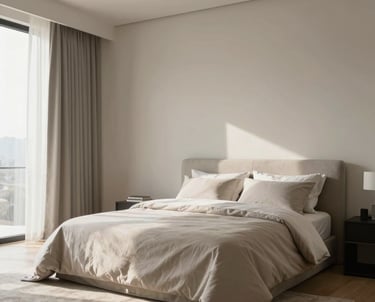 A serene, neatly organized living room with minimalist decor and soft natural light.