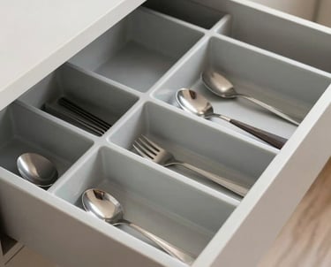 A tidy, elegant kitchen with everything in its place, showcasing functional storage solutions.