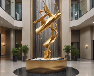 A minimalist ab executive office with soft shadows cast over marble surfaces and muted gold accents.