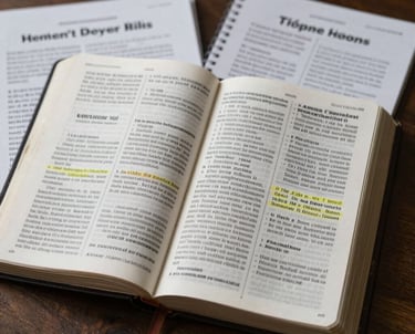 A group of diverse people studying the Bible together in a warm, inviting room.