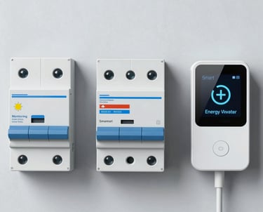 Illustration of IoT devices connected in a hotel room showing energy and water usage data on a digital dashboard.