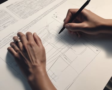 A professional reviewing detailed architectural plans with a client in a bright office.