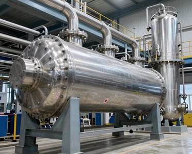 High-tech machinery processing used tires at Al-Afja Recycling Hub under bright industrial lighting.