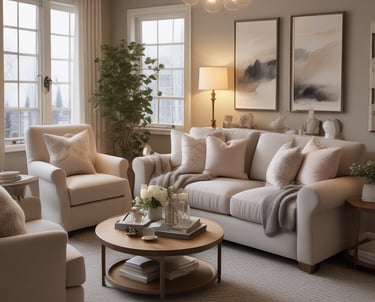 A sleek minimalist kitchen featuring white cabinets, wooden countertops, and subtle decor.