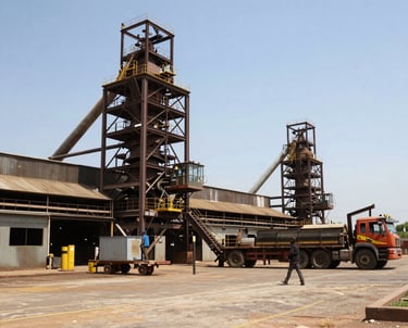 Technician inspecting a heavy industrial engine in a bright workshop.