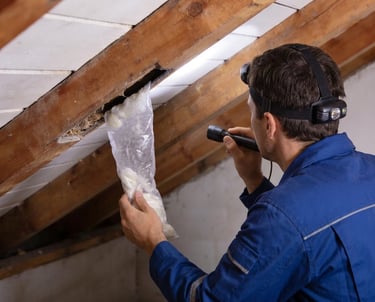 Rat control expert looking for pests in Spalding loft.