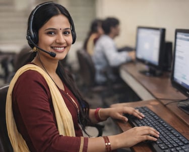 Indian female BPO executive providing customer support services