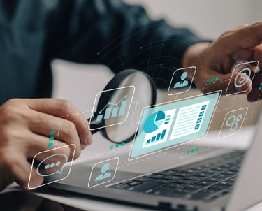 Panel de Análisis de datos con IA mostrando métricas y gráficos digitales