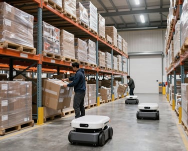 Stacks of electronics and appliances ready for wholesale distribution in a modern warehouse.