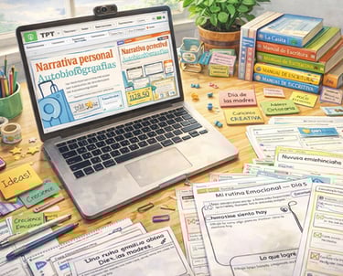 Computadore de CuriosaMente Creativa creando recursos educativos 