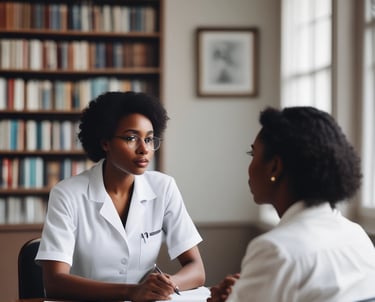 Chanell Brooker-Knight engaging with a patient in a calm clinical setting.