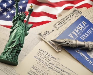 a statue of liberty and a pen with a pen and a pen
