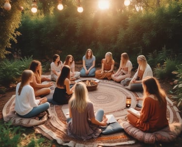 A mystical purple and green themed astrology consultation setting with soft neon accents.