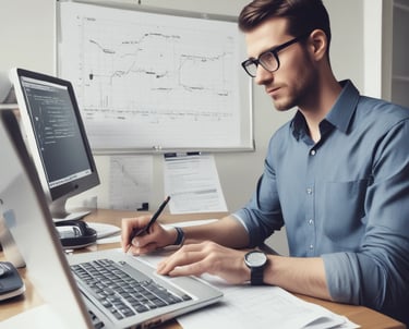 A modern, clean layout showing four professional service cards in soft blue and light gray tones.