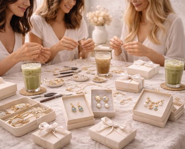 Mujeres en un taller artesanal de joyeria moderna creando sus propias joyas 