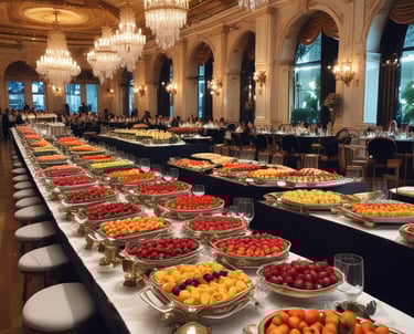 A beautifully arranged table with colorful dishes for a private party.
