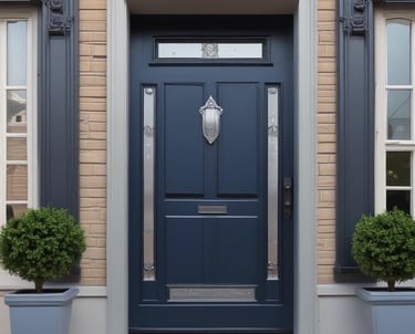 Close-up of a secure lock being installed on a modern blue door.