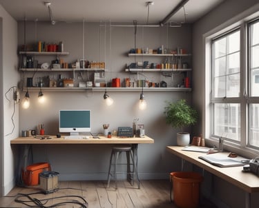 A skilled handyman fixing a light fixture in a cozy living room.