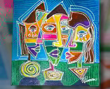 Drei Figuren stehen nebeneinander, ohne sich zu berühren. Und doch sind sie verbunden.