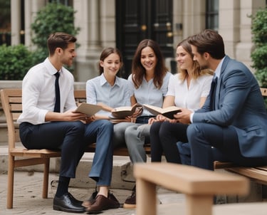 Professional consultant advising a business team in an office setting.