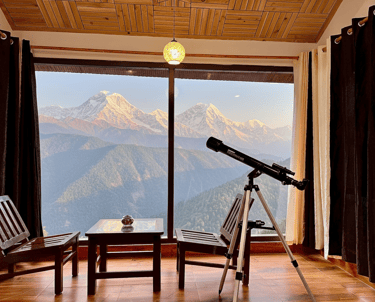 A Panoramic View from a wide window of Neu Serene Cottage, Manali.