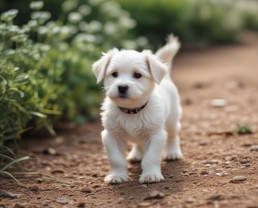 A happy dog playing in a sunny park with a joyful expression.