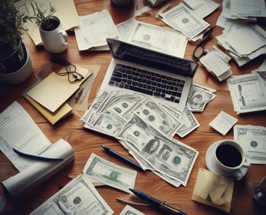 A team brainstorming fundraising ideas around a table with colorful notes.