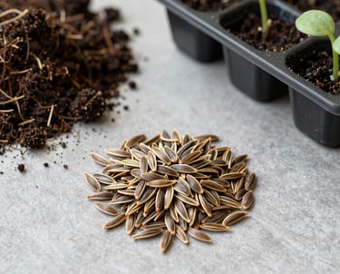 A small group of people smiling and working together around a raised garden bed filled with vibrant plants.
