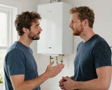 An EPC assessor and client discussing energy saving tips