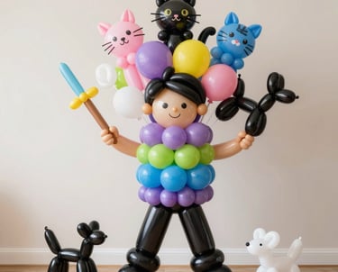 Cardiff Swansea Balloon modelling for all events Balloon sculpture of a boy holding a sword and dog.