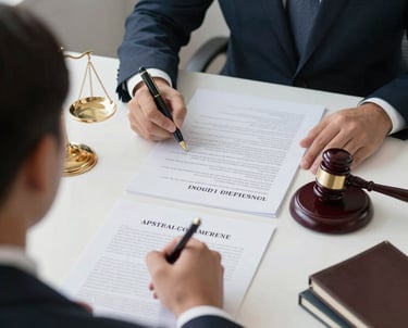 Elegant law books and a gavel on a dark wooden desk symbolizing strategic legal practice.