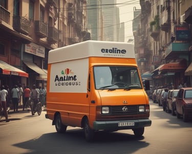 A delivery van with the Araline Logistics logo driving through a busy Nigerian city street.