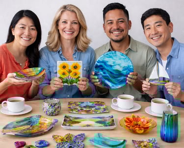 Student glass creations at Red Swan Glass Art