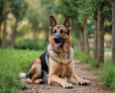 A professional dog trainer gently guiding a happy dog during a training session outdoors.