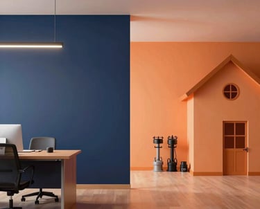A professional customer service representative assisting a client with a friendly smile, set against a clean blue and orange themed office background.