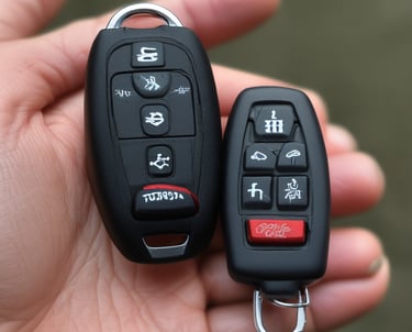 A locksmith carefully cutting a car key with precision tools in a mobile service van.