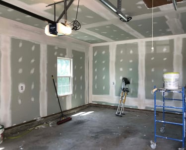 garage drywall finished ready for paint