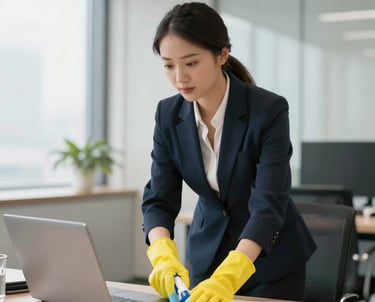 A professional team providing facility management services in a modern office environment.
