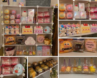 Squish Haven squishy shelf display with iBLOOM and kawaii collectibles