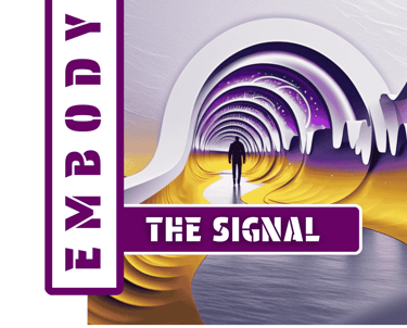 Flowing energy portal and human silhouette, symbolizing transformation and alignment via awareness.