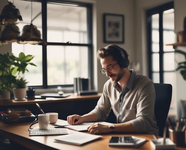 A sleek workspace with a designer sketching website layouts on a tablet, surrounded by mood boards and luxury brand inspirations.