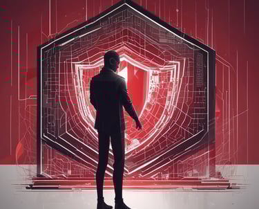 A sleek digital dashboard displaying real-time cybersecurity risk metrics with red and black accents.