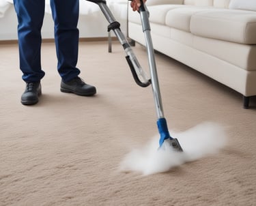A friendly SparklePro Cleaners team member carefully cleaning a bright, modern office space.