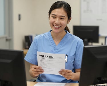 A close-up of a nursing student reviewing NCLEX practice questions on a tablet.