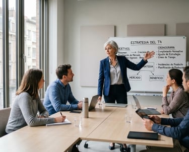 Director operativo externo liderando reunión de equipo